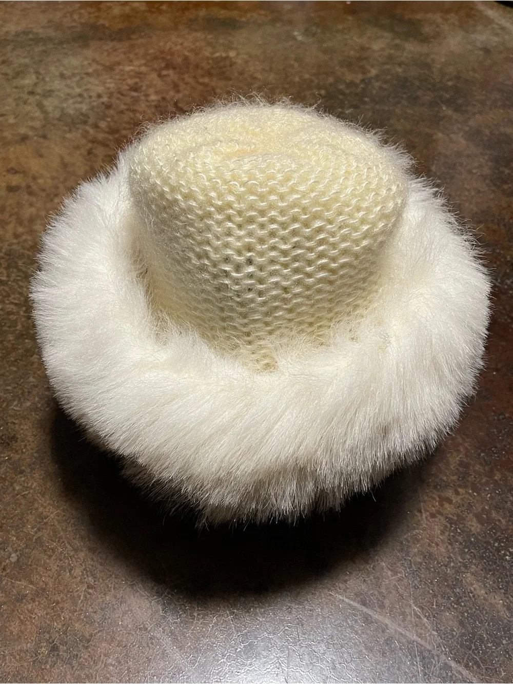 Kids Cream Faux Fur Knit Beanie Hat